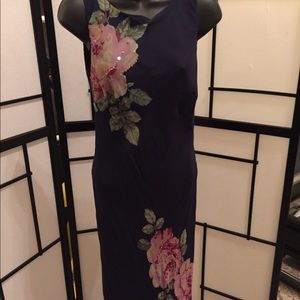 Navy sheer dress with flowers/embellishments